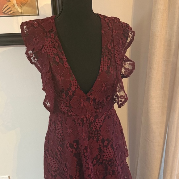 Lulus Molinetto Burgundy Lace Ruffled Tiered Sleeveless Dress - Picture 4 of 8